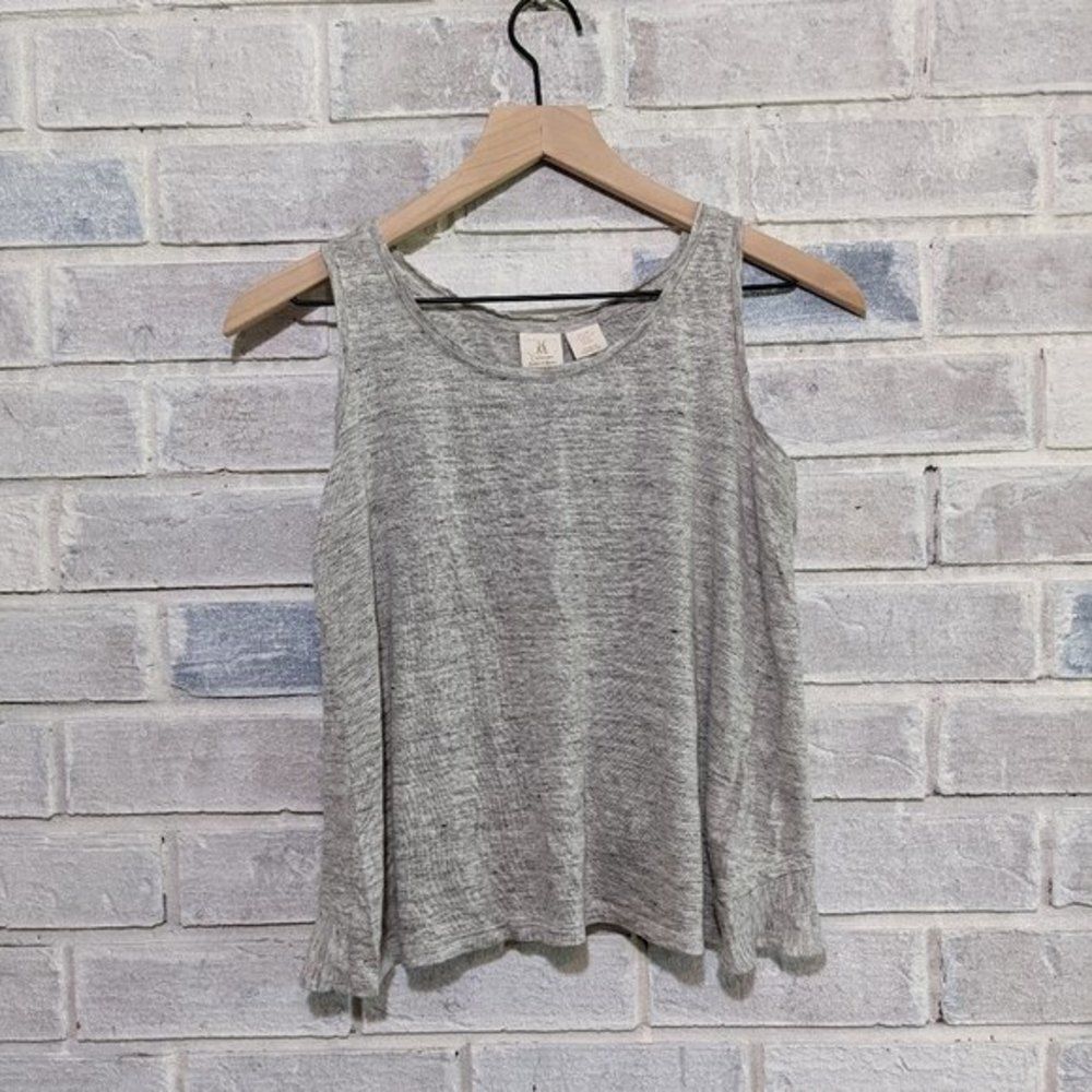 Catherine Malandrino linen crop tank top grey ruffle‎ back sz xs - Picture 2 of 4